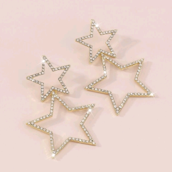 GOLD RHINESTONE STAR EARRING NEW - Picture 2 of 5